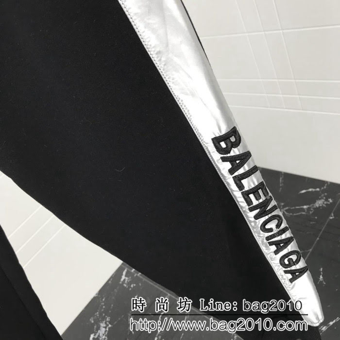 BALENCIAGA巴黎世家 18冬季新款 銀色面料拼接 刺繡字母 純棉加絨長褲 男女同款 ydi1670